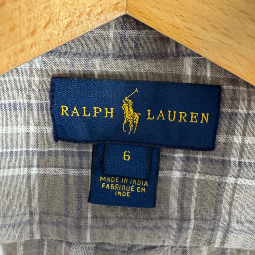 Ralph Lauren Boys Plaid Button Down Shirt Long‎ Sleeve Size 6 Cotton Linen Blend